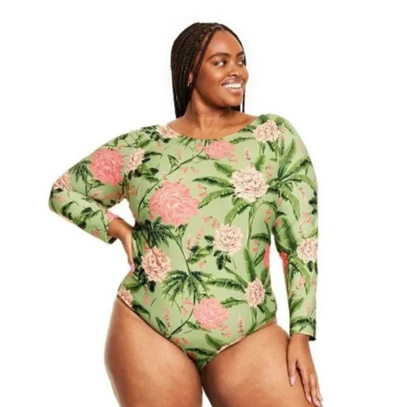 Agua Bendita Floral Long Sleeve Swimsuit NWT 2x - Picture 1 of 7